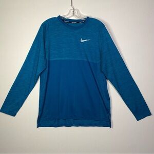 Nike Running Dri-Fit Medalist Long Sleeve Work out Shirt Large men teal blue